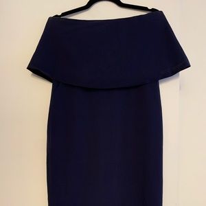 Navy blue strapless midi dress